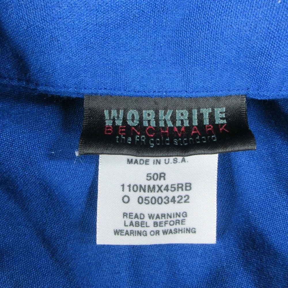 Workrite FR Coveralls Mens 50R Blue Twill Flame Resistant Mechanic Workwear USA
